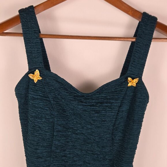 Upstream Vintage One‎ Piece Swimsuit Sz 12 Teal Retro Butterfly 80s Pinup Swim - Picture 8 of 9